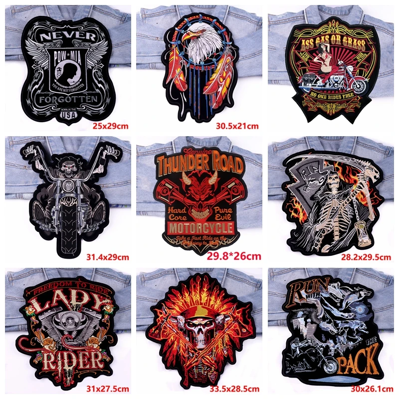 Duże haftowane naszywki na ubrania motocykl Biker Patch żelazko na plastry na odzież DIY Punk haft z tyłu szyć odznaki
