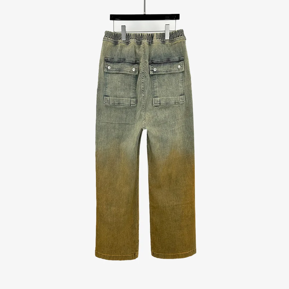 High Street Dark Ro Cotton Denim Pant Women's Retro Dark Vintage RO Style Gradient Yellow Loose Zipper Denim Floor Pants