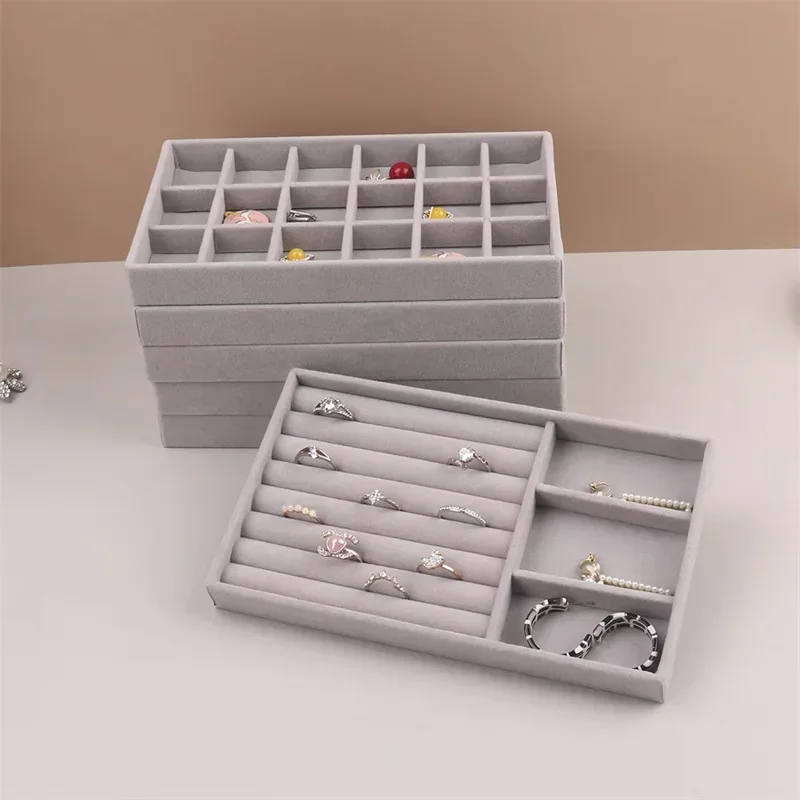 Stackable Grey Fabric Tray Rings Earrings Bracelet Storage Holder 21*12.5Cm Jewelry Organizer Box Cufflinks Tie Clip Holder Case