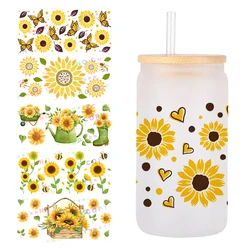 Sunflower sunshine 3D UV DTF Wraps Transfer Sticker DIY For 16oz Libbey Glass Cup Waterproof Wrap Transfers Decals Coffee Cup