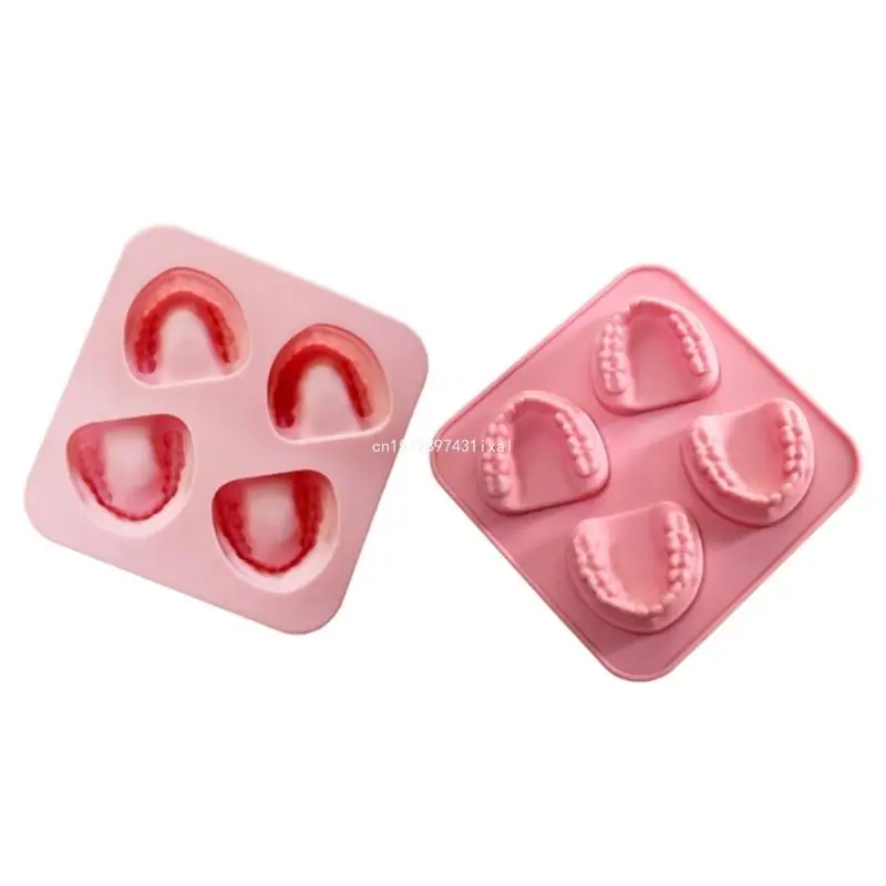 4 Hole Denture Teeth Shaped Mold Silicone Ice Tray DIY Ice Cream Mould Funny Gag Gift for Dentist Seniors