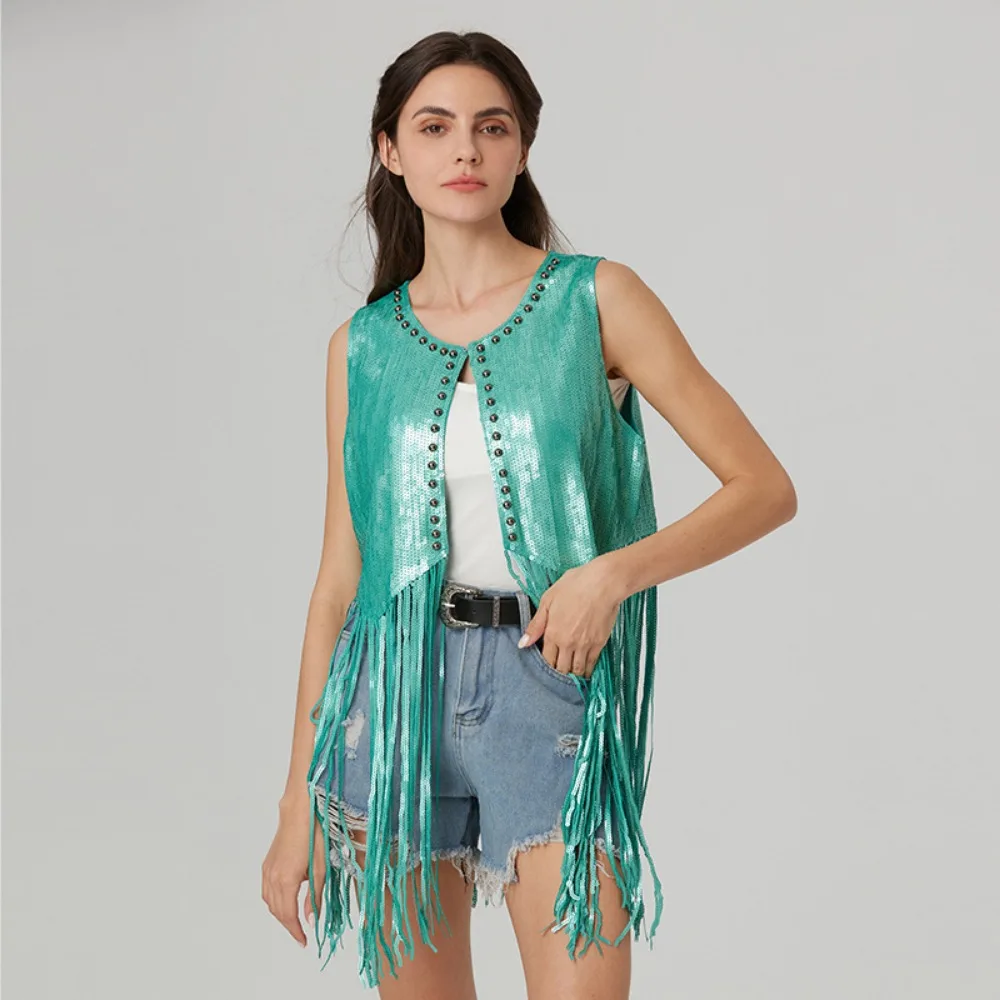 Weste für Damen, Kleidung, Party, modische Kleidung, Bühnenshow, Basic-Mäntel, Jacken, Pailletten, Grunge, Street Dance, Performance-Kostüm