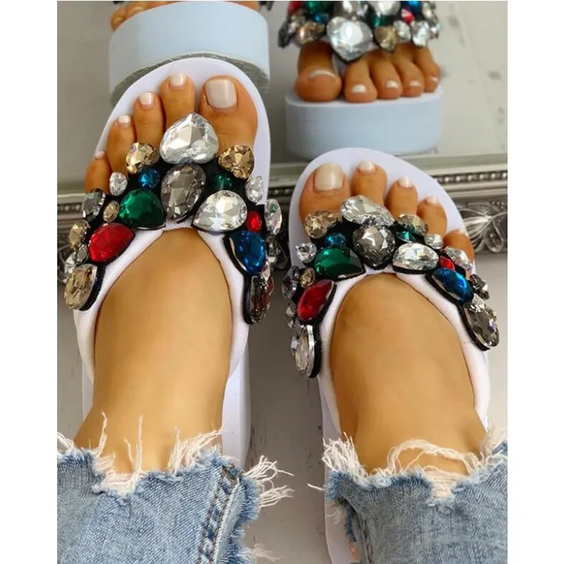 New Summer Platform Shoes Wedge Sandals Flip Flops Candy Colored Gem Sandals Casual Shoes High Heel Sandals