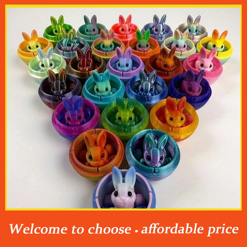{}3D Printed Rabbit Eggs Ornament Animal Model Easter Rabbit Home Desktop Ornament Happy Easter Gift For Kids