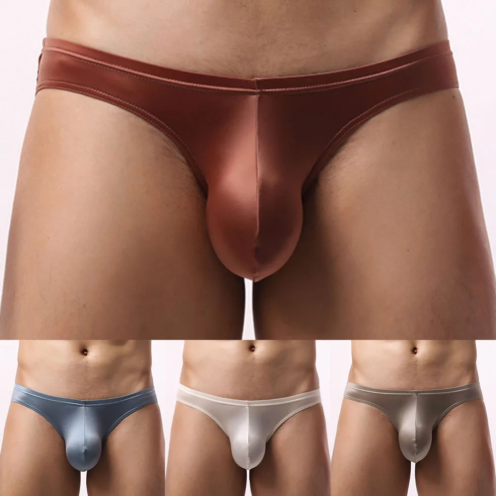 

Men Solid Satin-like Ice Silk Brief Sexy Tоy Mens Panties Bulge Pouch Lingerie Gay Sissy PouchSmooth Breathe Brazilian Underwear
