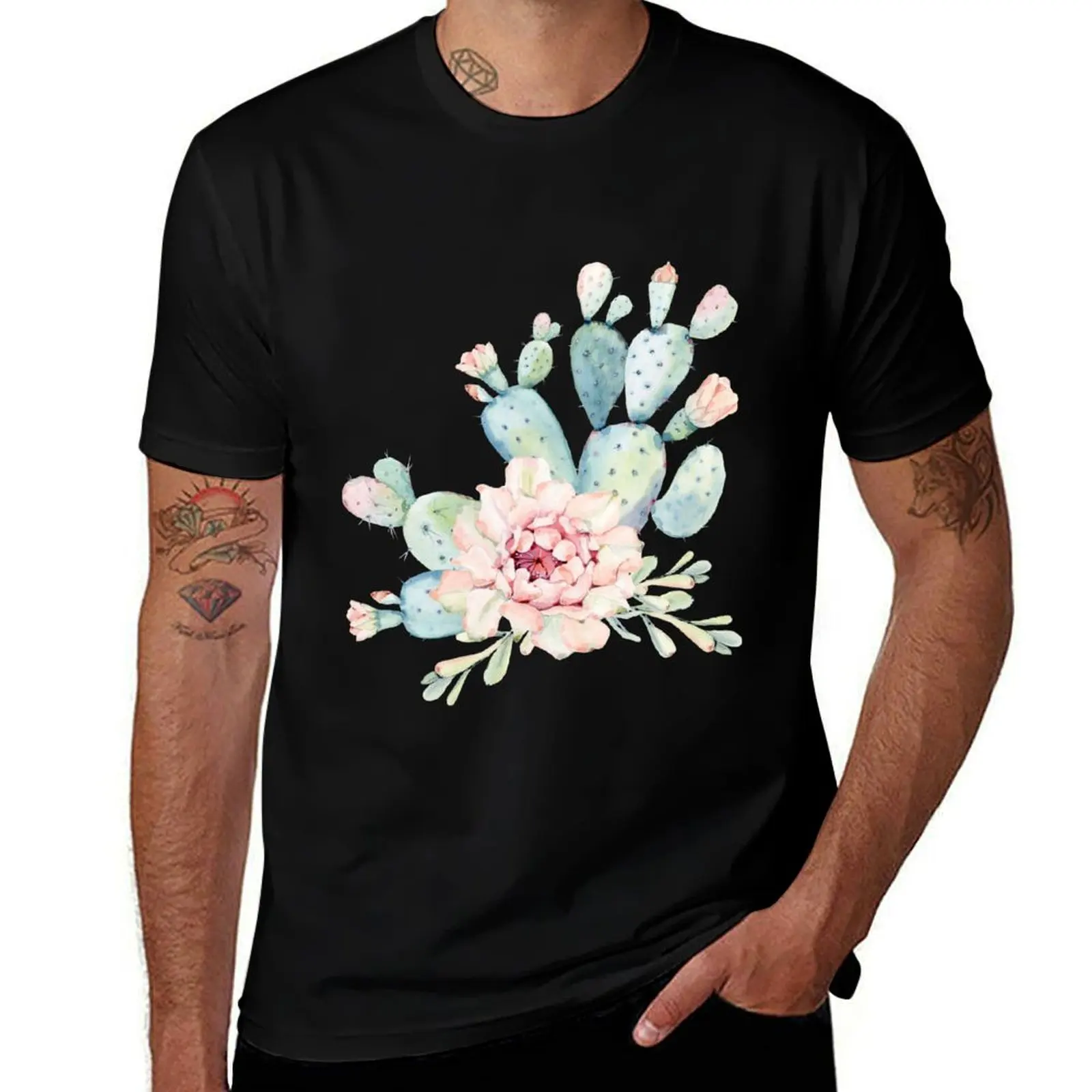 

Watercolor cactaceae T-Shirt Active Wear Sports T-Shirt for Men
