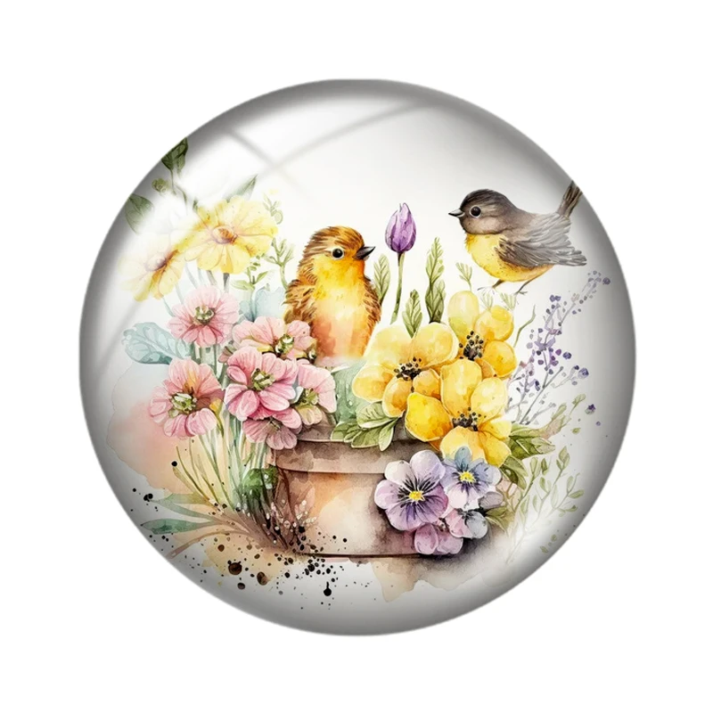 Canary Bird  Spring Flowers 10pcs 12mm/18mm/20mm/25mm Round photo glass cabochon demo flat back Making findings