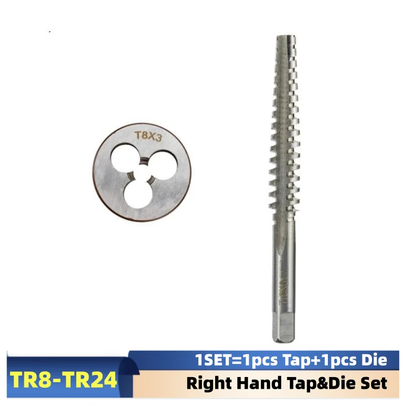 1 Set Right hand Trapezoidal Tap and Die set TR 8 10 12 14 16 18 20 22 24 X1.5 X2 X3 X4 Thread Screw TR Taps Threading Round die