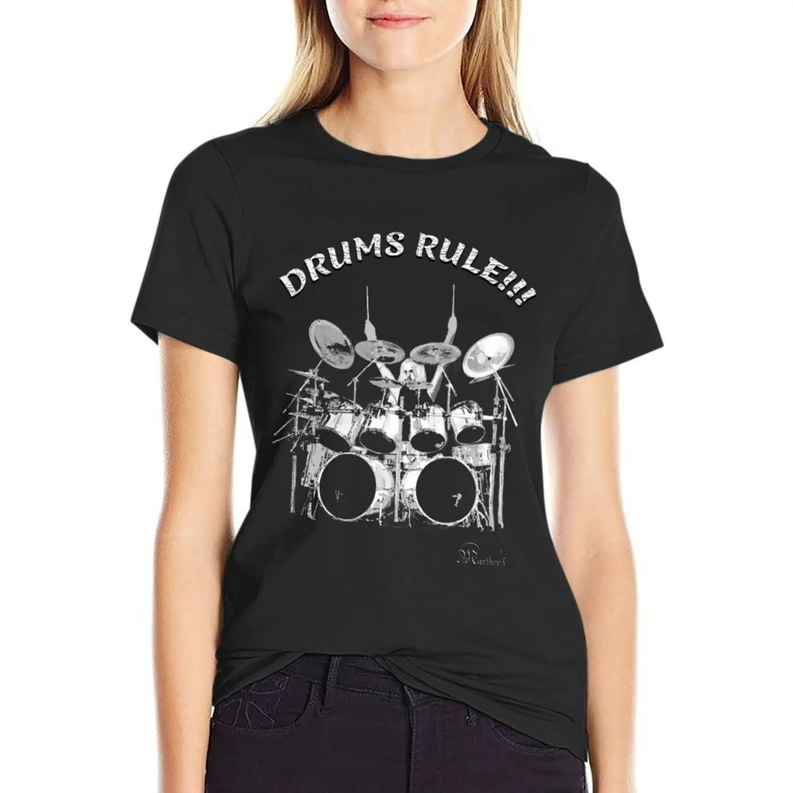 

Drums rule!!! T-Shirt summer clothes anime plain Blouse white t shirts for Women