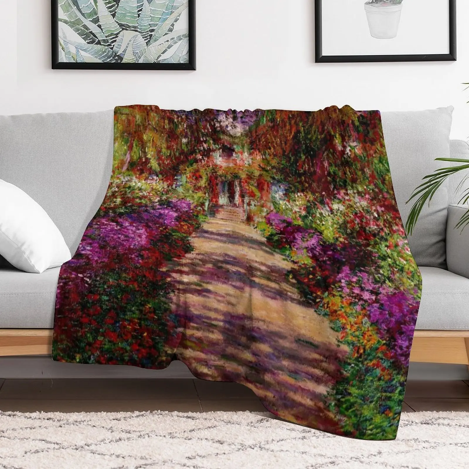 Claude Monet 'Le Jardin aux Iris ?? Giverny' - A Pathway in Monet's Iris Garden Throw Blanket Beautifuls Blankets