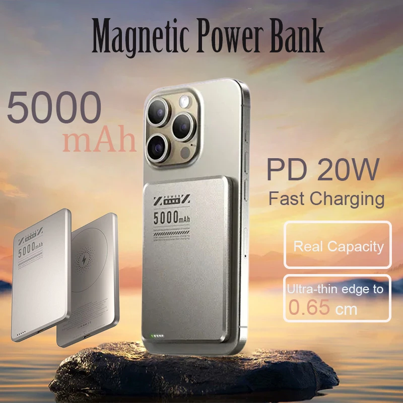 Ultra Slim 5000mAh Wireless Power Bank For Magsafe Fast Charging High Capacity External Battery For iPhone15/14/13/12 New