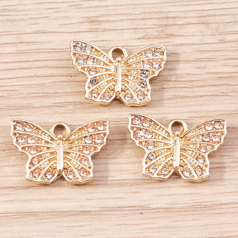 10 Stück 18x12mm Niedliche Kristall-Tier-Anhänger, Legierungs-Schmetterlings-Anhänger für Schmuckherstellung, Halsketten, Ohrringe, DIY-Bastelbedarf – Detail 3