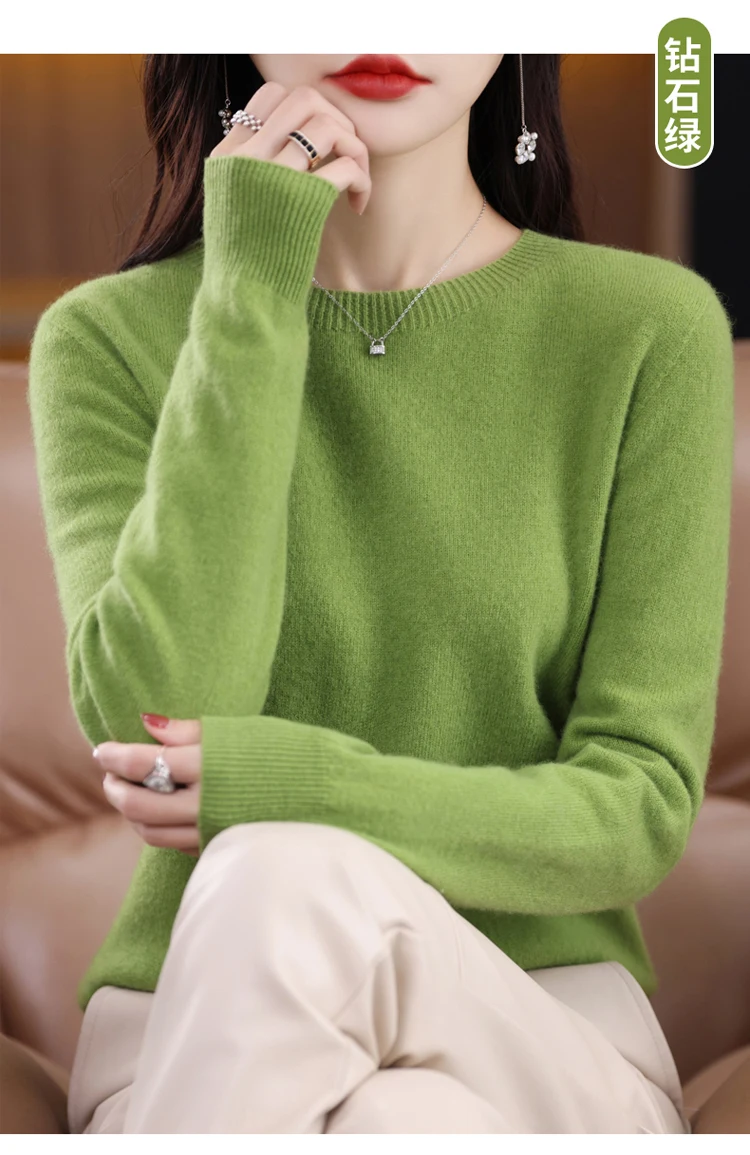 2026 New Cashmere Basic Top Long Sleeve Women O-Neck Knitted Sweater 100% Pure Merino Wool Pullover Clothing Knitwear Traf