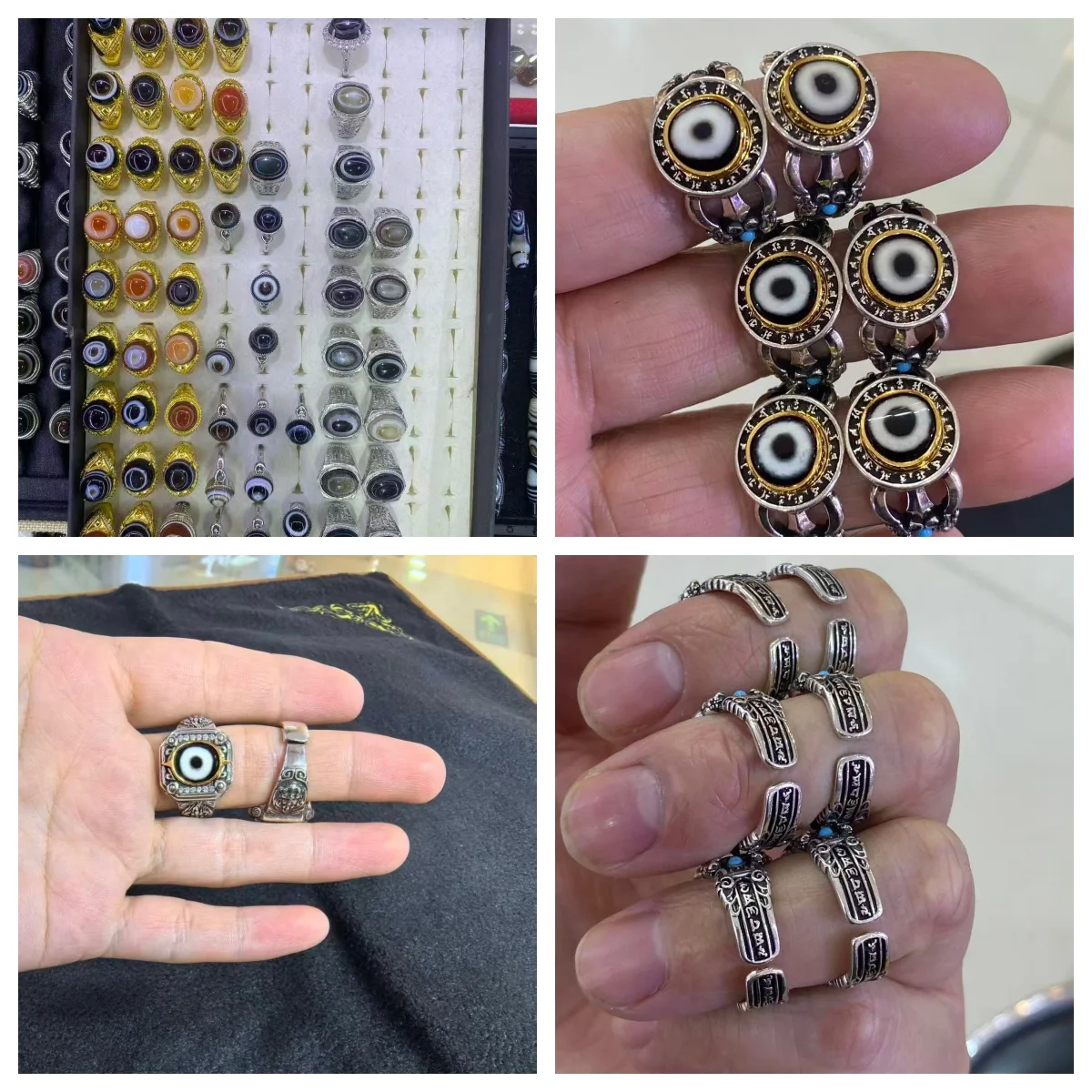 

Luxury Handcrafted Embossed Silver-Inlaid Copper Alloy Ring Inlaid with Dzi Bead, Simple One-Eye Dzi Bead for Men Women Couples