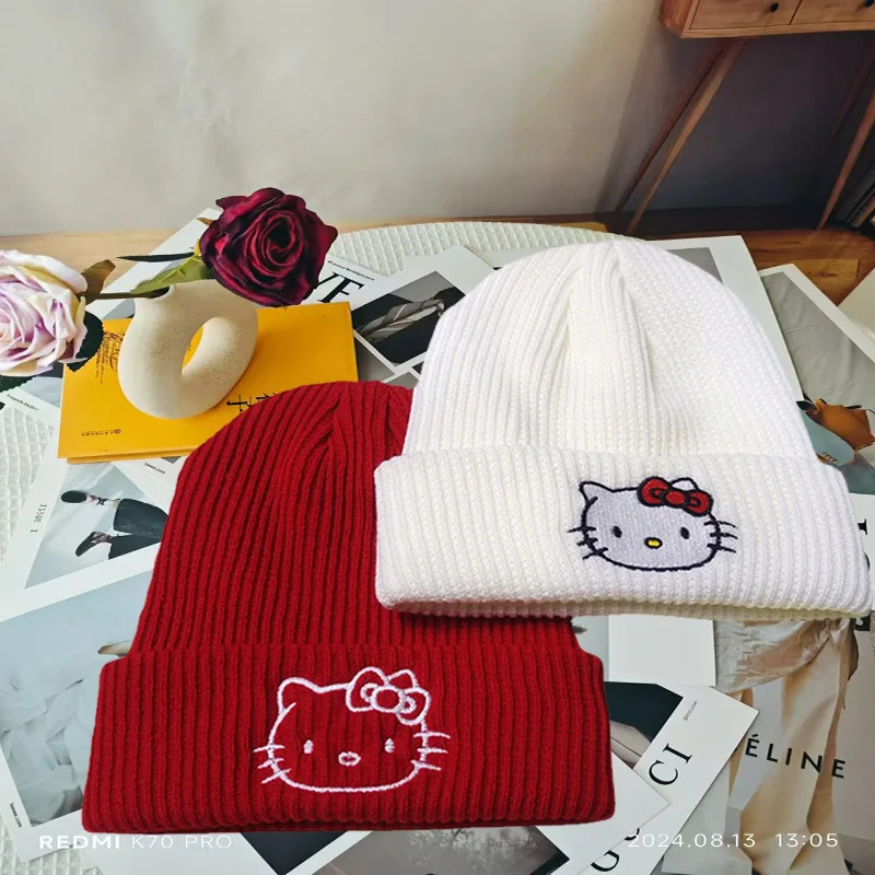 Cartoon Stitch & Sanrio Knitted Hat Cute Color Printed Winter Warm Beanies Cap Unisex Outdoor Embroidery Bonnet Christmas Gift