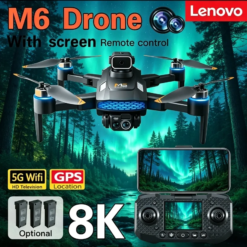 

Lenovo M6 5G WiFi FPV Video Drone 8K HD Professional Camera RC Quadcopter With Screen Remote Control
