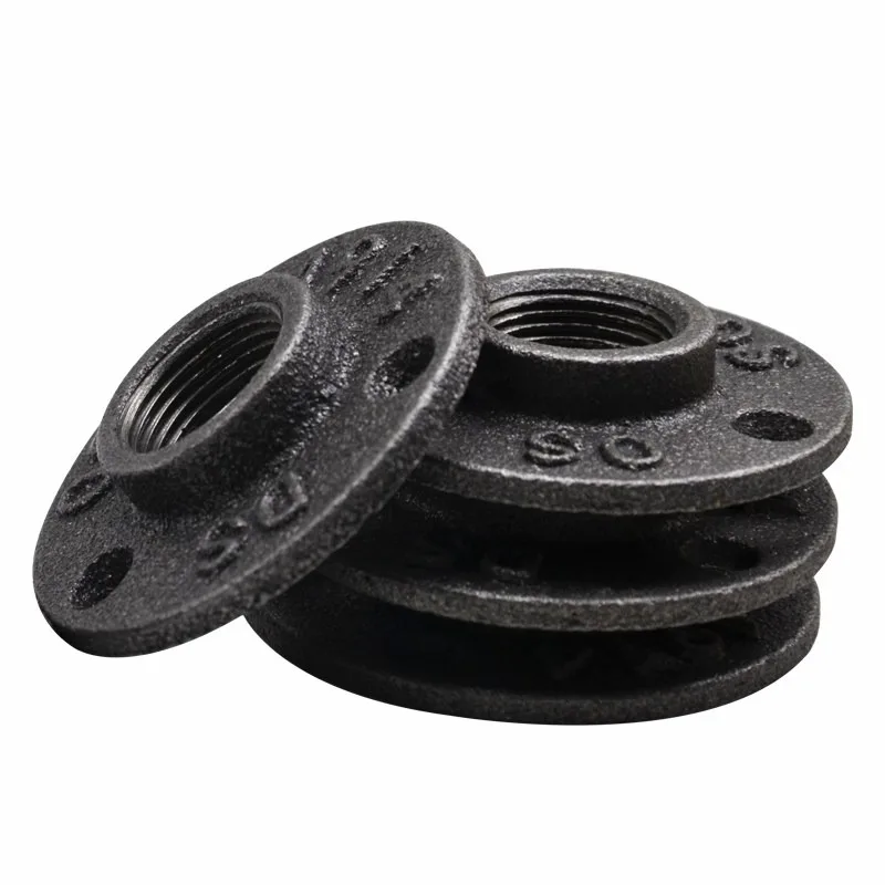 6pcs，4-point Retro Style Cast Iron Galvanized Water Pipe Inner Wire Flange Base, Decorative Fixing, DN15,DN20