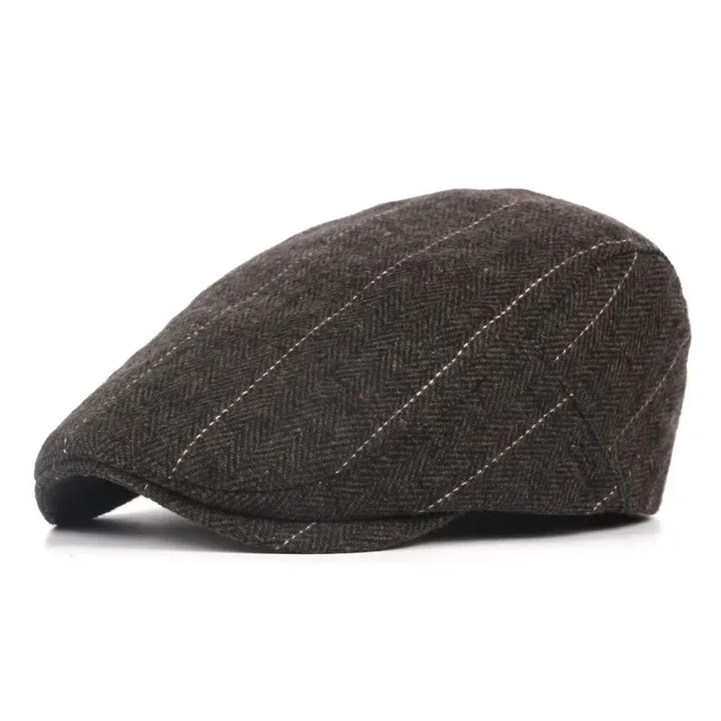 Herren Mode Baskenmützen Hochwertige Herbst-Winter Woll-Fischgrätmuster Flache Mütze Klassischer Künstler-Malermützen-Stil Männliche Gorras – Detail 21