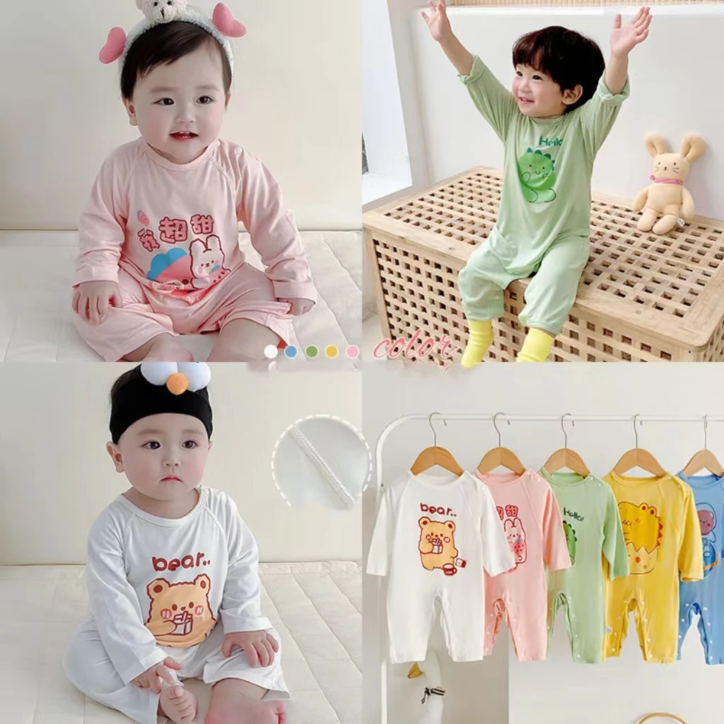 2023 Korean INS Baby Long Sleeved Jumpsuit Modal Boy Clothes Girls Home Wear Spring Summer Romper Crawling Pajamas Costume