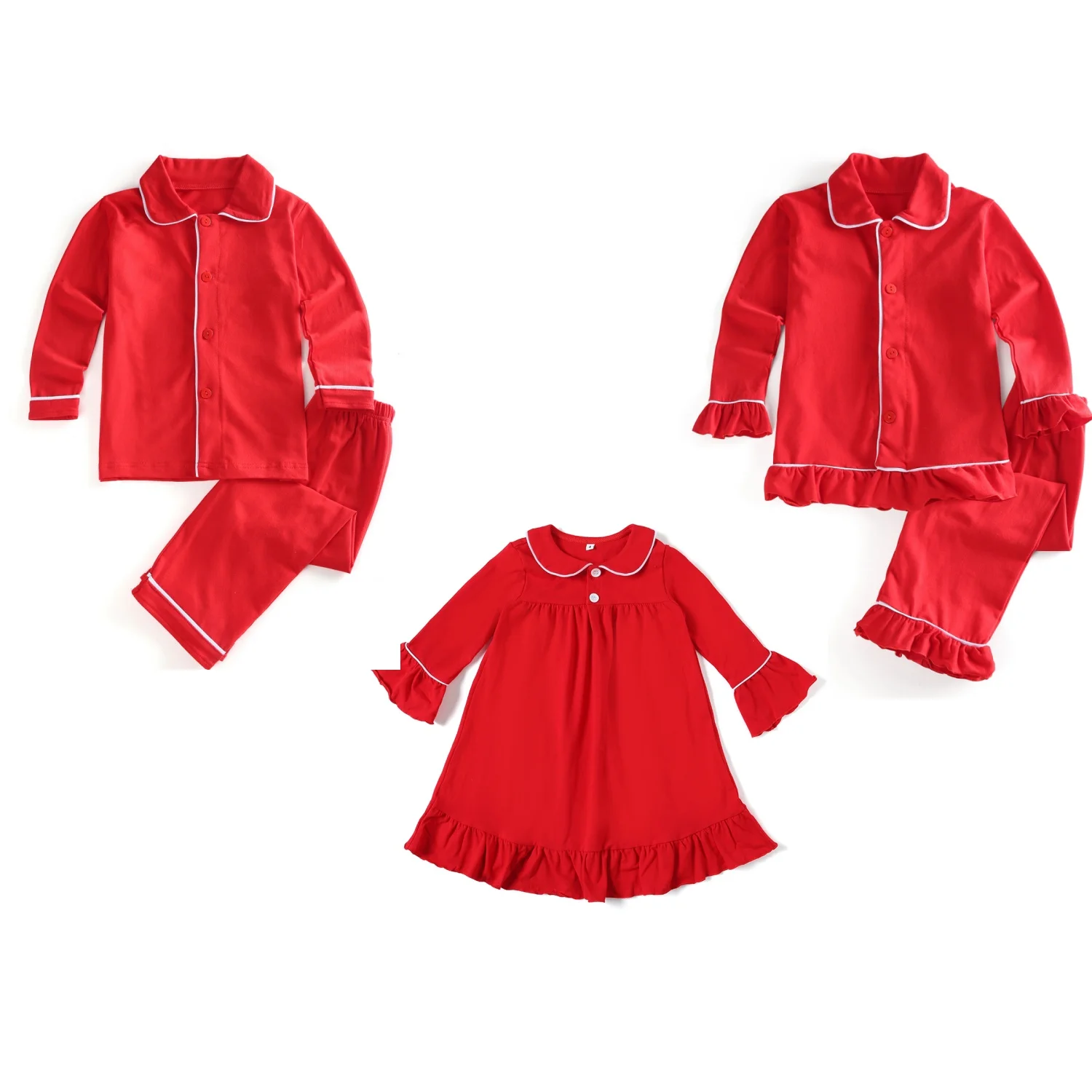 Boutique kids cotton red ruffle pyjamas baby boy and girl family matching Christmas pajamas sets