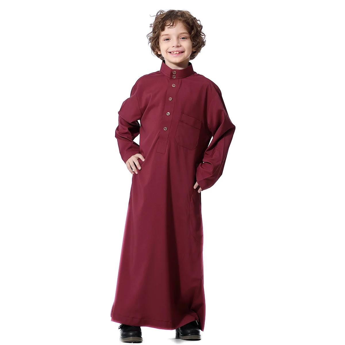 เด็กมุสลิม Abaya Ramadan Jubba Thobe เด็กชุดยาวเด็ก Caftan อิสลาม Robe STAND COLLAR Kaftan ดูไบอาหรับบริการ