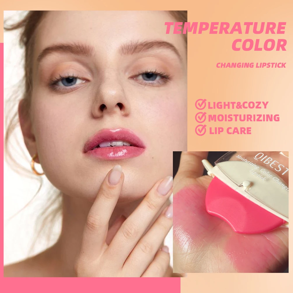 QIBEST Lip-Shaped Lipstick Moisturizing Long Lasting Color Changing Lipstick Makeup Peach Lazy Lipstick Lip Stain Tint Cosmetics