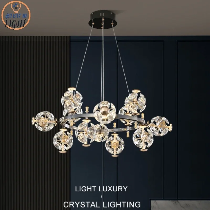 SUN Flower Crystal Chandelier - Luxury Gold & Black Pendant Light | Designer LED Hanging Fixture for Bedroom & Living Room Decor