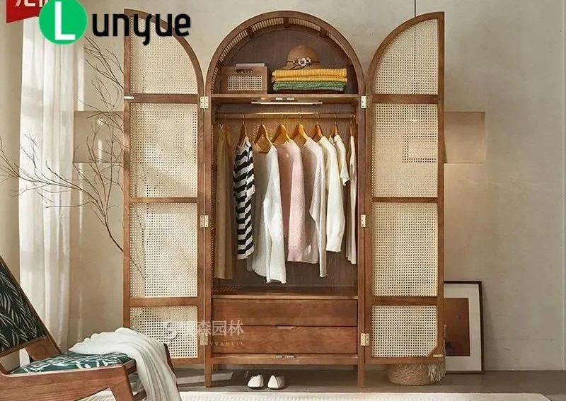 Nordic Style Imitation Rattan Wardrobe Quiet Simple Storage Cabinet for Bedroom Bed and Breakfast Home Furniture Designer