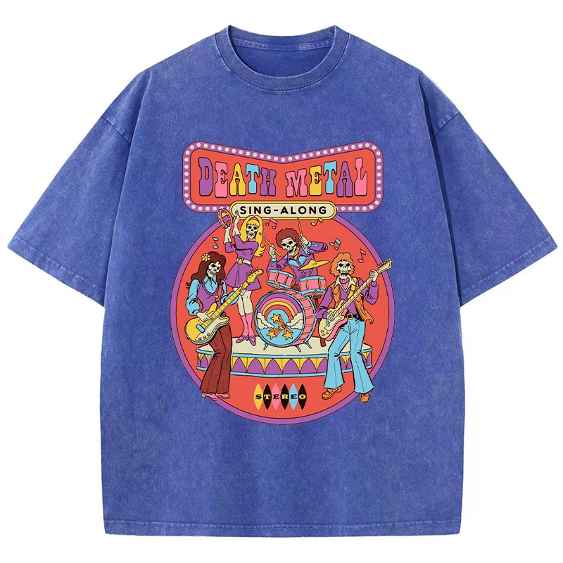 Death Metal Print Female Washed Tshirts Breathable Casual T-Shirts Summer Cool Short Sleeve Soft Loose Distress T-Shirt Women