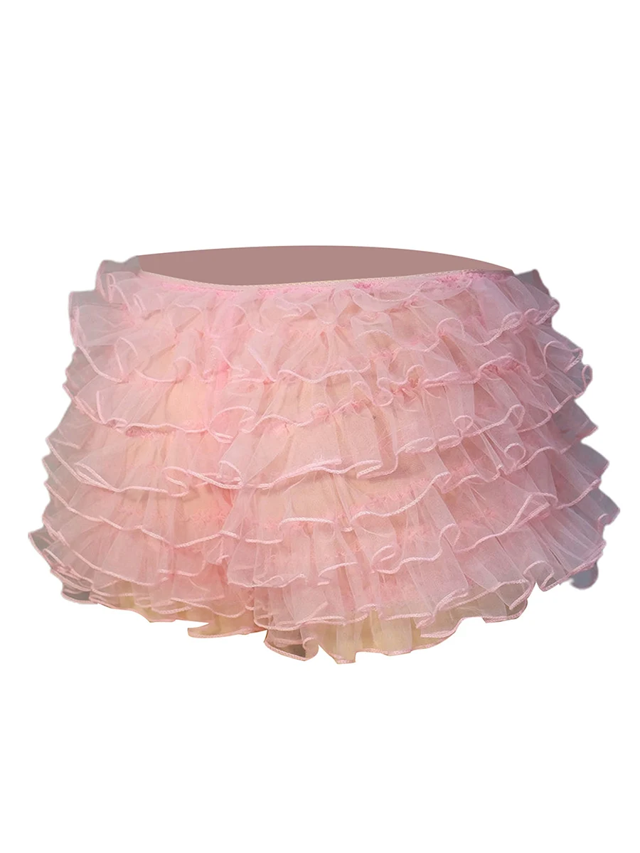 Women s Ruffled Shorts Lace Trim Layered Short Pants Sweet Cute Bloomers Lolita Frilly Shorts y2k Fairy Pettipants