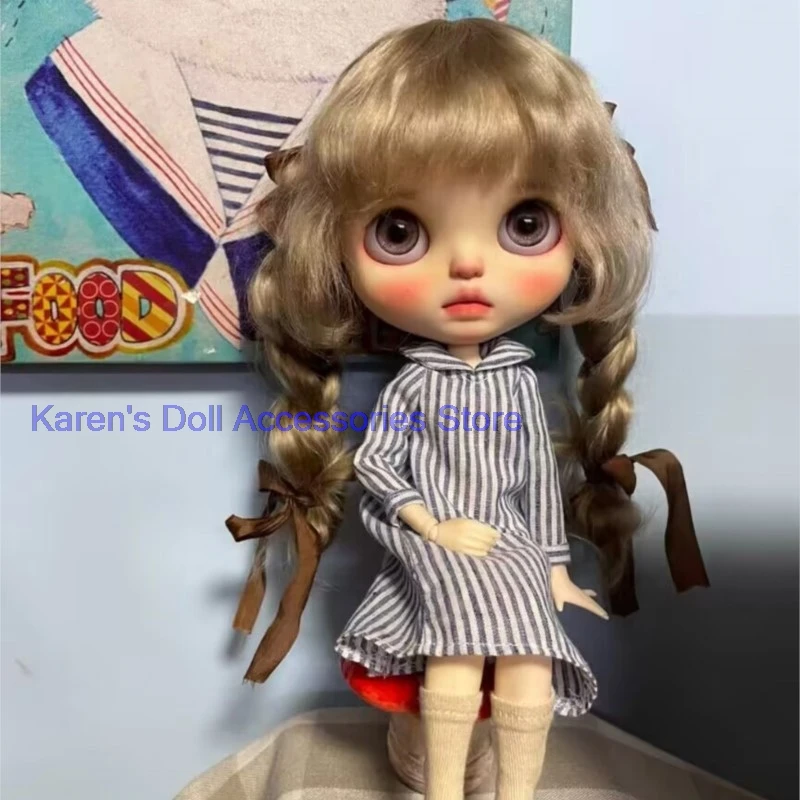 

1pcs Japanese Linen Striped Long Sleeve Robe Skirt Forest Style for Blythe/landoudou (Fit for Lulu,ymy24,Ob22,24,26,zone, Jenny)