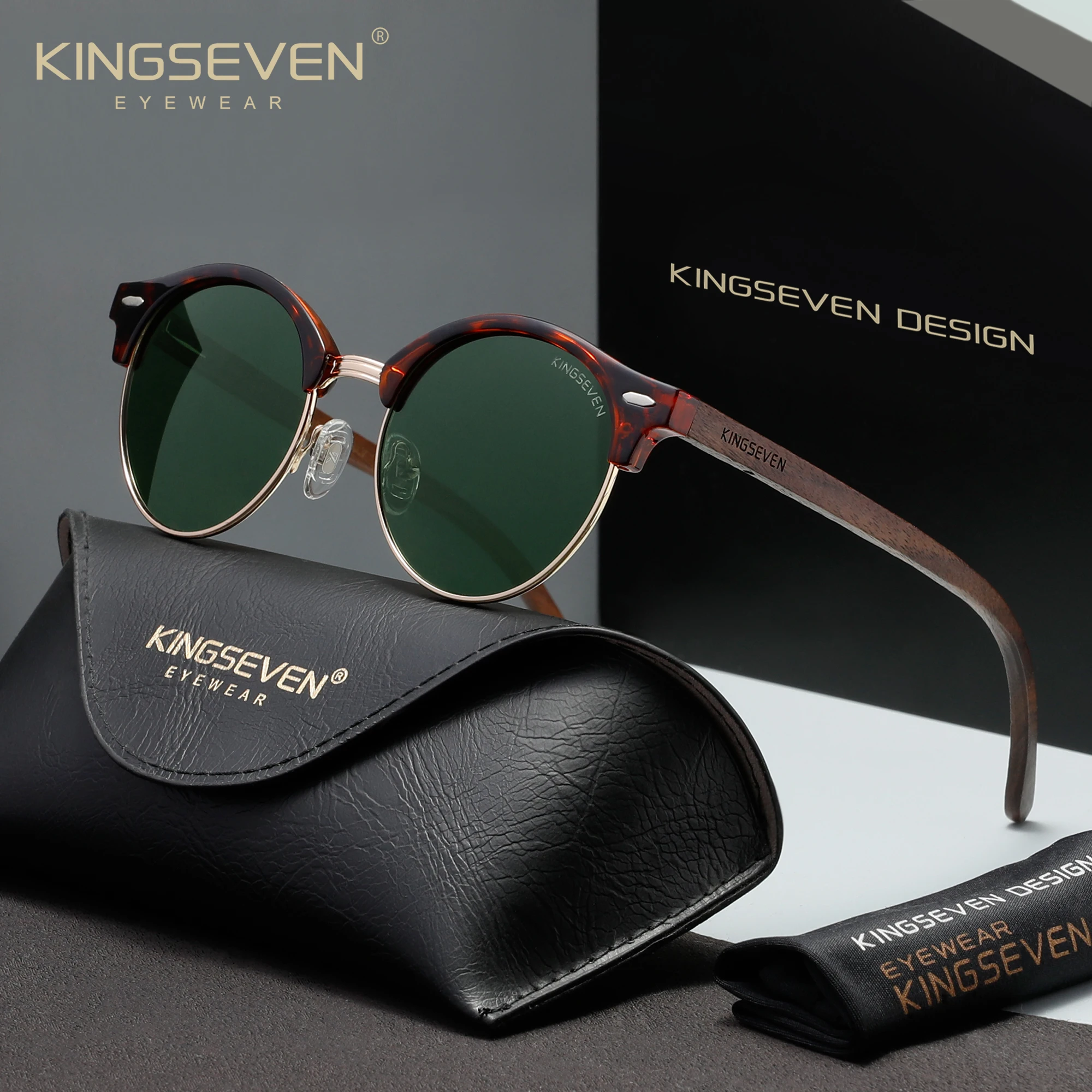 KINGSEVEN Walnut Wood Sunglasses High Quality Polarized Women Men UV400 Sun Glasses
