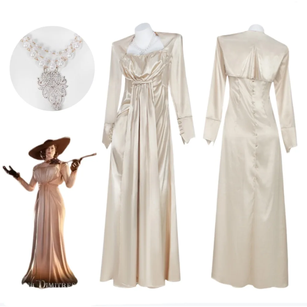 

Resident Evil Lady Dimitrescu Cosplay Costume White Elegant Dress Women Game Same Style Halloween Comic Con Role Play Outfit