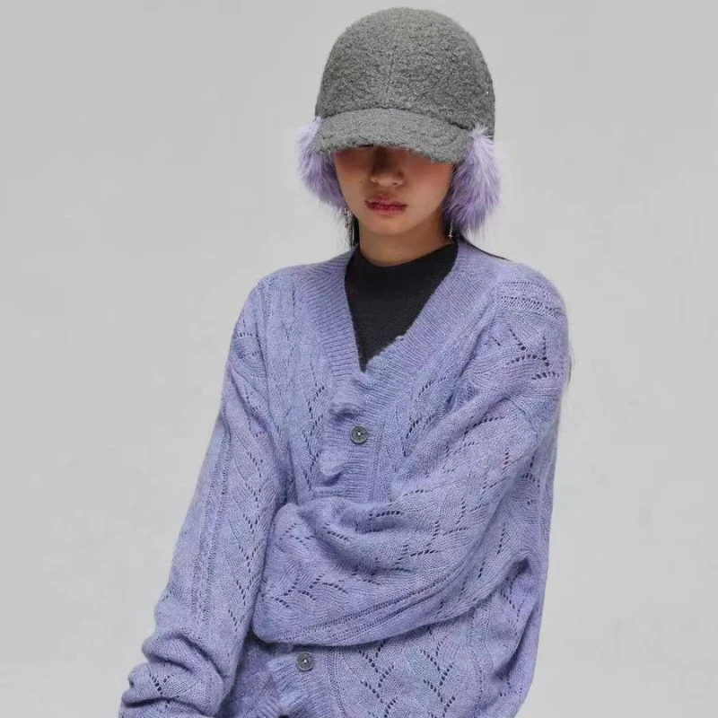 

Winter Long Hair Plus Velvet Warm Cold Ear Protection Cap Ski Ear Cover Solid Color Baseball Cap