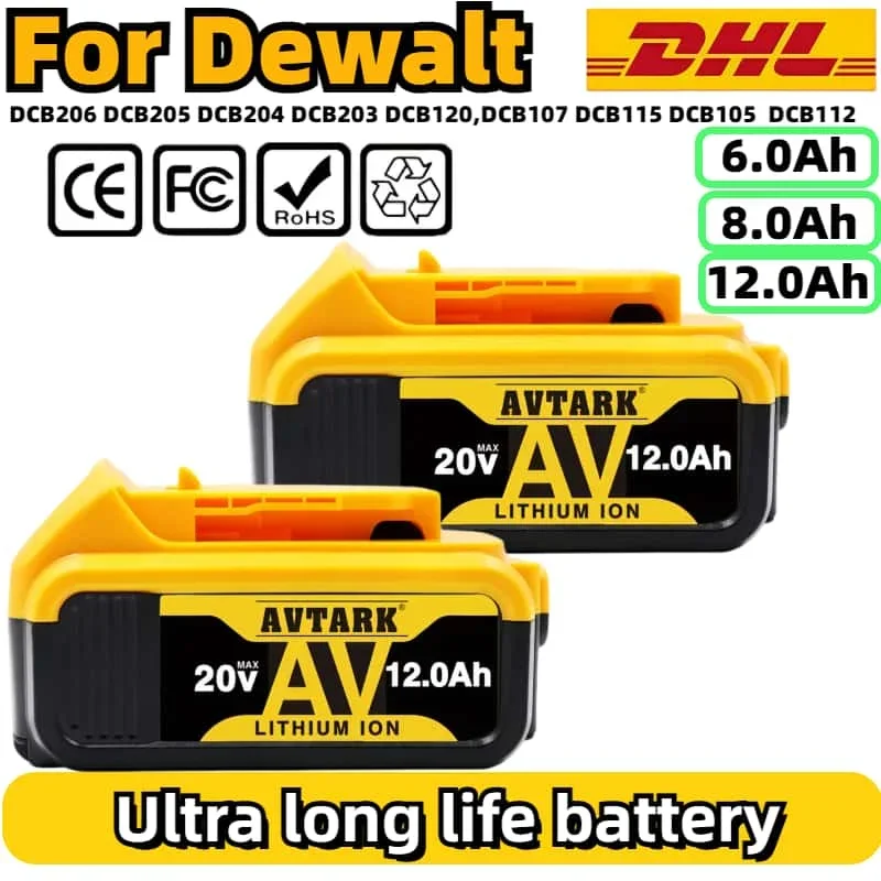 

Original for Dewalt 12000mAh 20V impact driver Power Tool Battery for DCB206 20V 8Ah DCB206 DCB205 DCB200 battery replacement