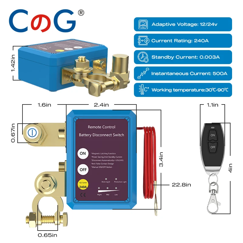 Remote Battery Disconnect Switch Kill Switch 12V 240A Automatic Power Shut Off Switch for Auto Truck Marine RV ATV Boat