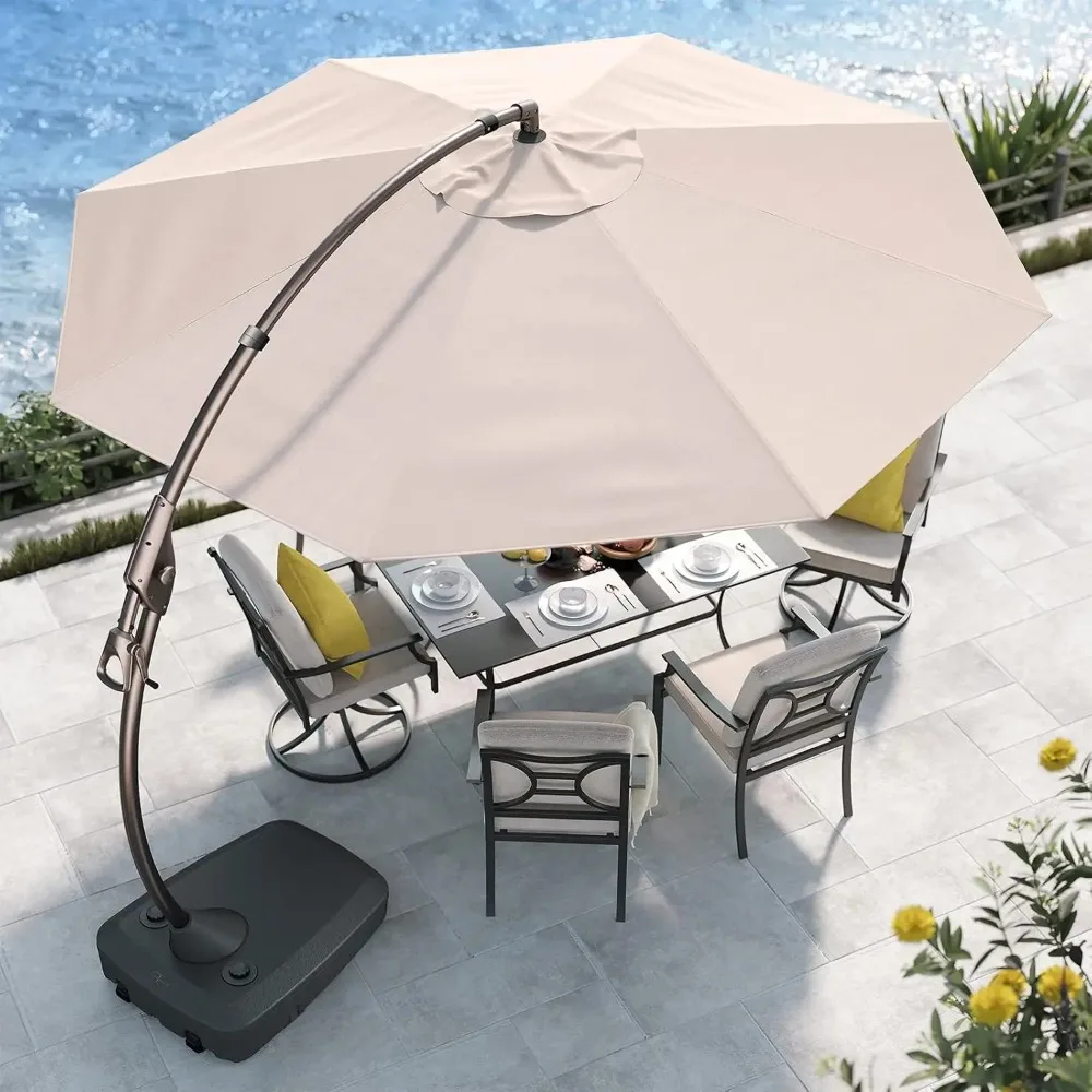 

12FT Outdoor Cantilever Umbrella Large Round Aluminum Offset Umbrella with Base for Garden Deck Patio