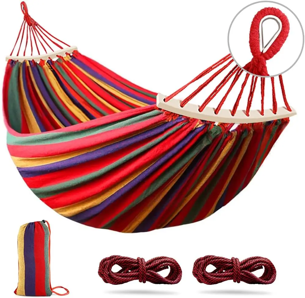 

Гамак для кемпинга 275x155 см, из утолщенной брезентовой ткани, грузоподъемность 250 кг, с балками против перекатывания и металлическими ремнями, для путешествий и пляжа