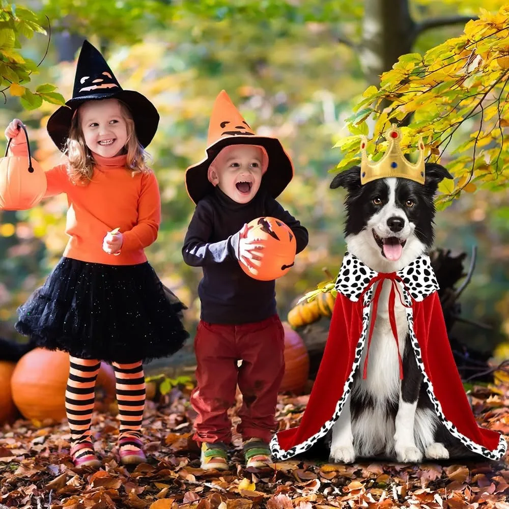 Halloween Dog King Cloak Costume Cute Funny Cape with Crown Adjustable Pet King Cloak for Large Dogs Cats Cosplay Party Supplies 4