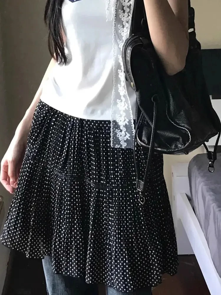 Falda plisada Y2k para Mujer, ropa elegante De verano, Faldas De Mujer De Moda De cintura alta, minifaldas De lunares Sweet Saia