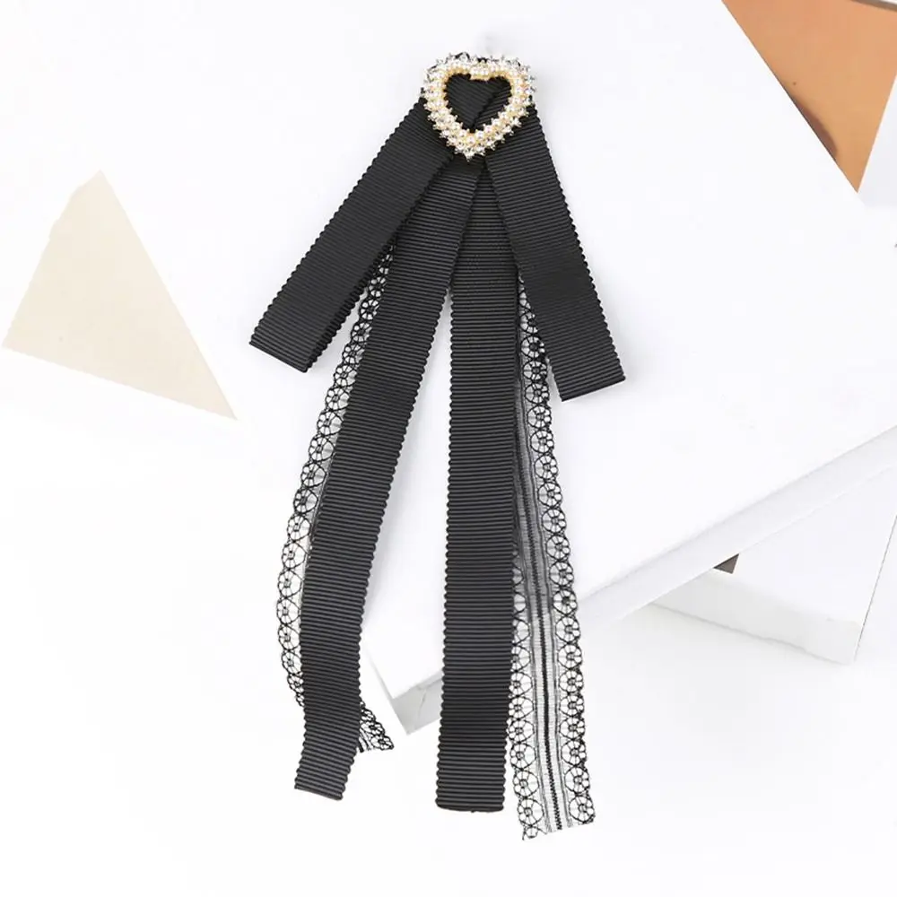

Black Memorial Black Ribbon Bowknot Brooch Polyester Vintage Crystal Rhinestones Jewelry Bowtie Collar Pretied Necktie Clip