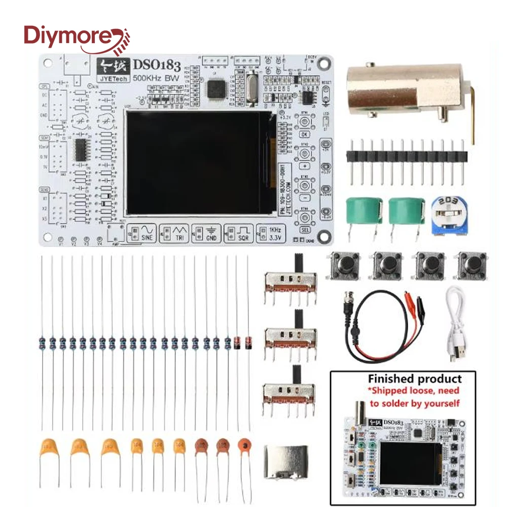 0-500KHz Type C DSO183 Digital Oscilloscope DIY Loose Parts Teaching Practical Training Electronic Production Kit DC 5V