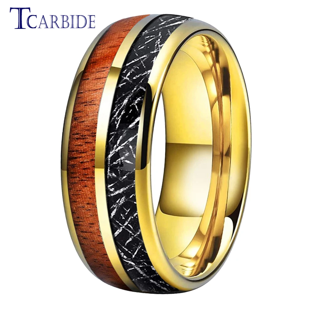 

Dropshipping 8MM Black/Bright Meteorite Ring Tungsten Wedding Band For Men Women Fashion Jewelry Domed Polished Comfort Fit