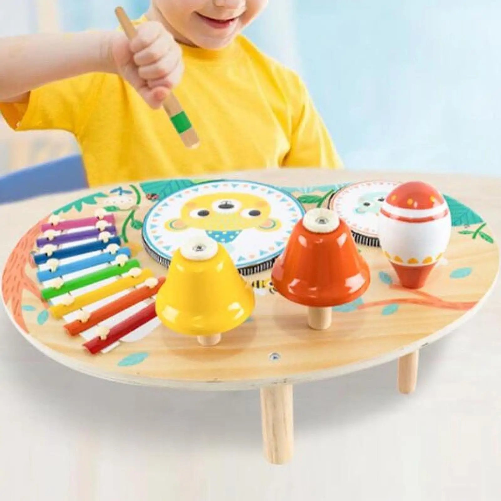 Montessori Xylophone Multifonctionnel pour Bébé, Ensemble de Tambour Musical pour Enfants