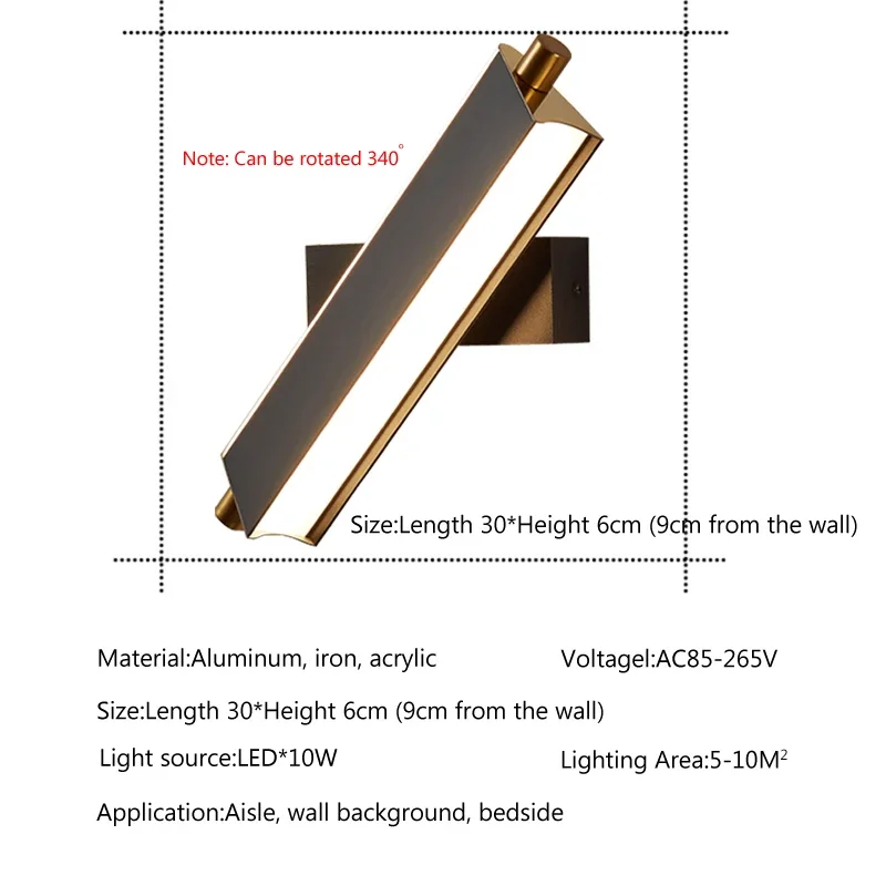 Nordic Bedside LED Wall Light Rotation Adjustable Indoor Wall Lamps Modern Living Room Stair Wall Sconce Lighting Decor Fixture