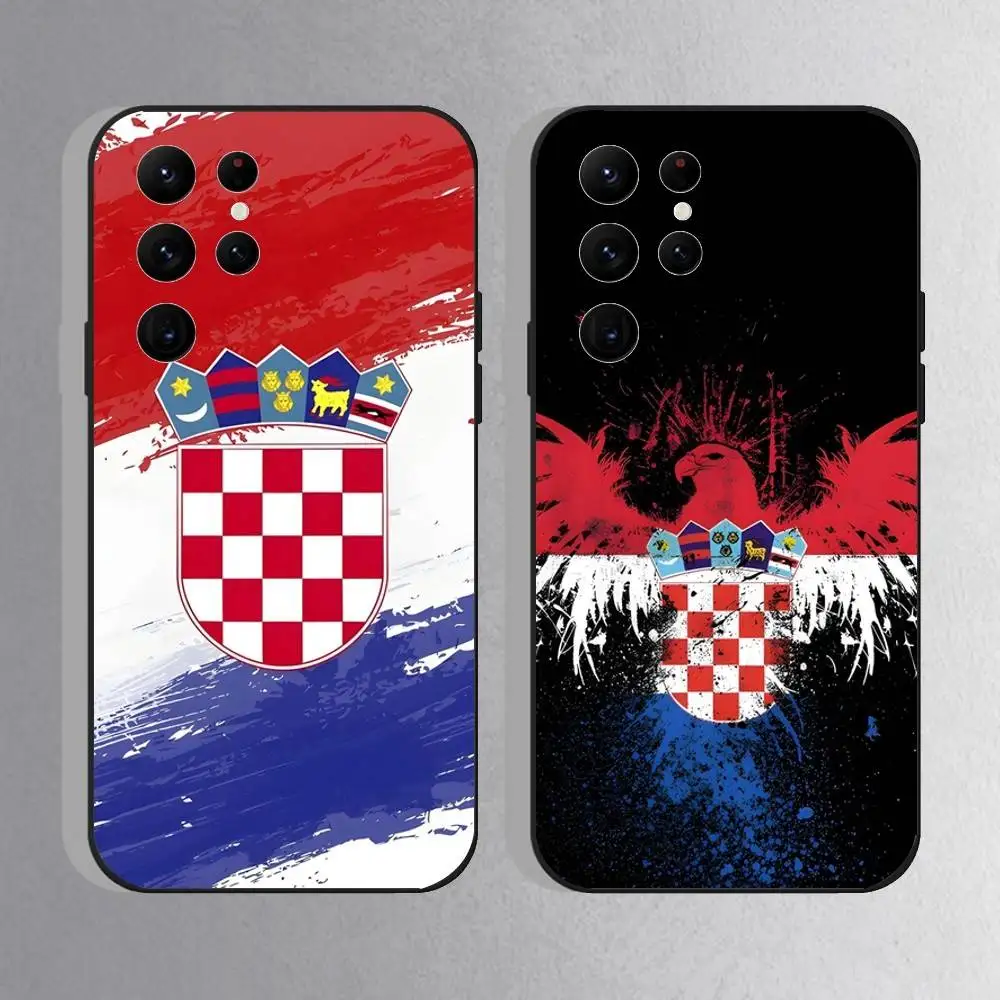 

Croatia Flag Phone Case For Samsung S25,S24 Ultra,S20,S30 plus,S22 Plus,S23,Ultra 5G Silicone Black Shell