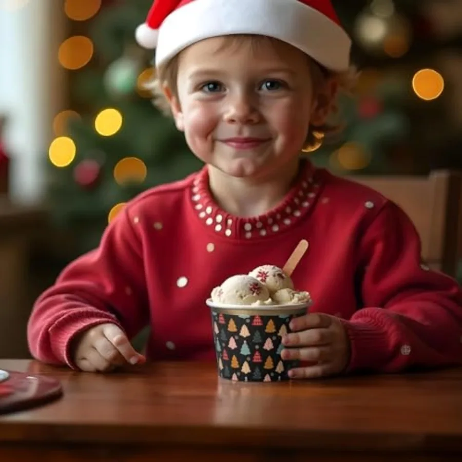 Paper Ice Cream Cups, 50-Count Disposable Dessert Bowls for Hot or Cold Food, 9-Ounce Christmas Party Supplies Treat Cups, Chri