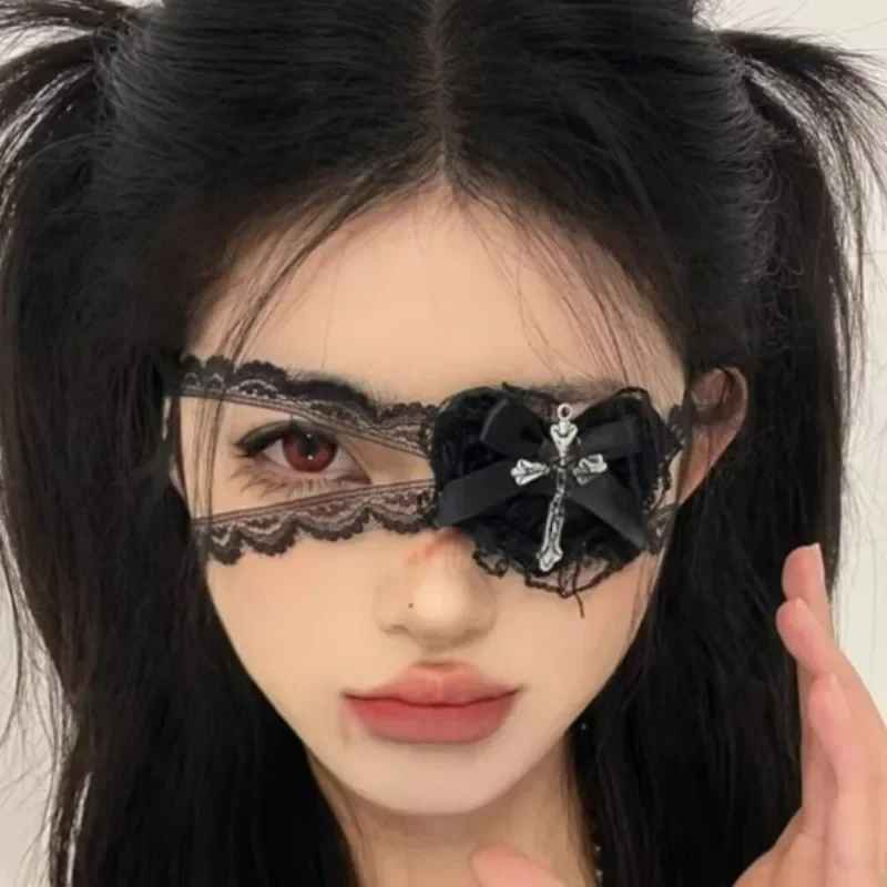 Gothic Streetwear Y2k Girl Women Lolita Cosplay Harajuku Punk Steampunk Lace Spike Cross Hairbands Hairband Cross Eye Mask