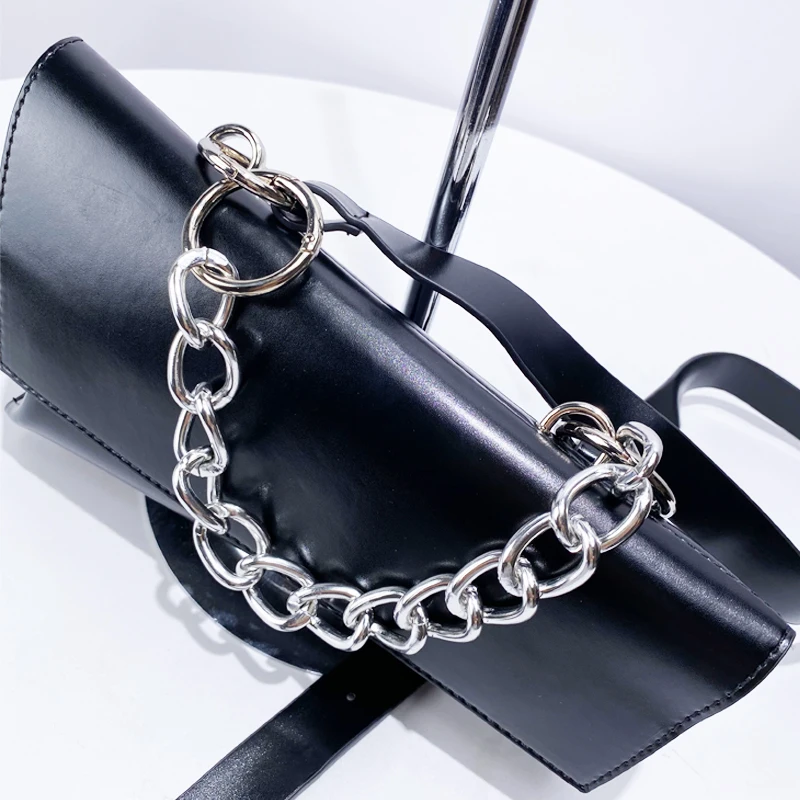 Black Messenger Bag For Women Luxury Designer Handbags Purses 2024 New In Fashion Asymmetrical Chain Decorate Shoulder Crossbody