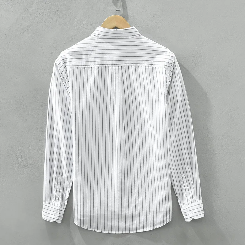 Spring Summer New 100% Cotton Striped Shirt for Men Clothing Slim Casual Streetwear C8858